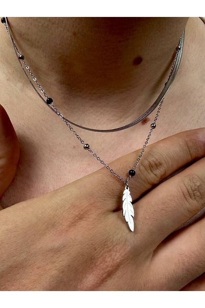 Arvens Two Chain Leaf Necklace Silver Men's Stainless Steel Women's Water Resistant Unisex Bright Surface