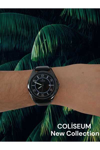 Coliseum ÖZEL SERİ Takvimli Erkek Kol Saati Metal Kasa Deri Kordon Analog Şık Model –Siyah