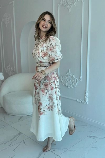 HELİS BUTİK Flower Pattern Belt Maxi Dress