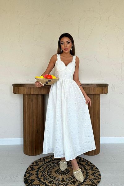 MRA Fashion Ecru Lace Detailed Strap Dress