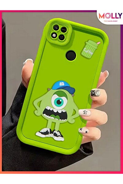 Molly Xiaomi Redmi 9C Için Yeşil Kenarları Kalın 3d Kabartmalı Sevimli Canava...