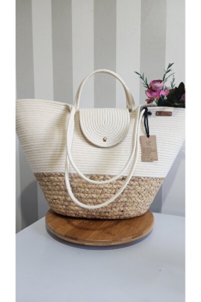 Yektayla Handmade Straw Beach Bag Ecru, Straw, Shoulder Bag