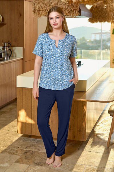 Cossy By Aqua 25696 Women's Patterned Short Sleeve Flower Pattern Plus Size Pajamas Set