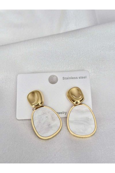 aayak&kabımofficial Stylish Women's Tarnish-Free Stainless Steel Earrings with Marble Pattern