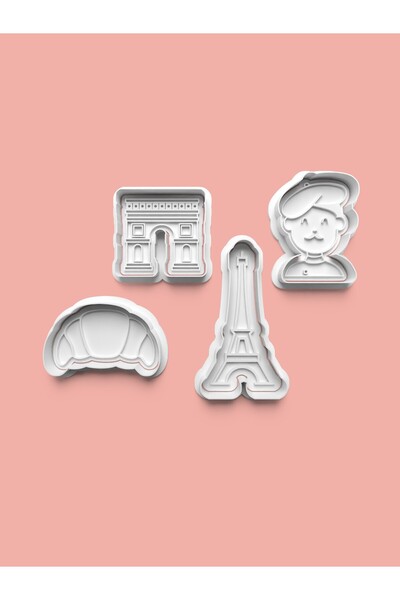 AKTASTORE مجموعة قوالب البسكويت وقوالب عجينة السكر بموضوع باريس مكونة من 4 قطع