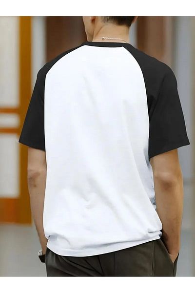 VBSVİBES Black Better Printed Black Raglan Sleeve White Cotton T-Shirt - Oversize
