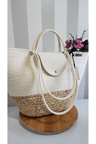 Yektayla Handmade Straw Beach Bag Ecru, Straw, Shoulder Bag