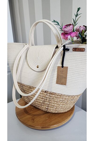 Yektayla Handmade Straw Beach Bag Ecru, Straw, Shoulder Bag