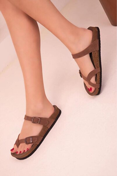 ellaboni Women's Khaki / White Double Buckle Flip Flops