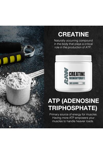 RAW Creatine monohydrate Powder, unflavored, 30 Servings
