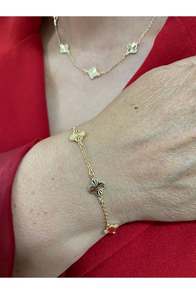 Passionis Jewelry Minimal Lucky Clover Gold Necklace Bracelet