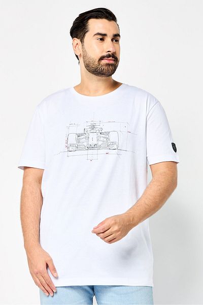 Scuderia Ferrari Men Crew Neck Short Sleeves Graphic Print T-Shirt, White