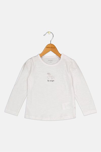 Fox Toddlers Girl Graphic Print Long Sleeve T-Shirt, White