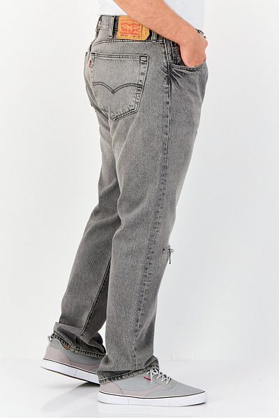 Levi's Men Regular Fit Rip Non Stretchable Straight Leg Jeans, Wash Grey