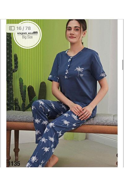 Miss Klein Women's V-Neck Cotton Lycra Short Sleeve Pajamas Set 1109 - 1 Piece