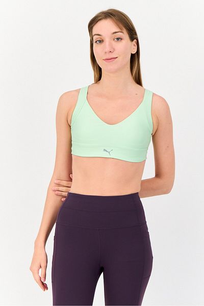 Puma Women Brand Logo Padded Sports Bra, Lime Green