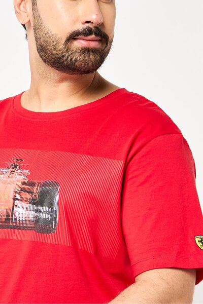 Scuderia Ferrari Men Crew Neck Short Sleeves Graphic Print T-Shirt, Red