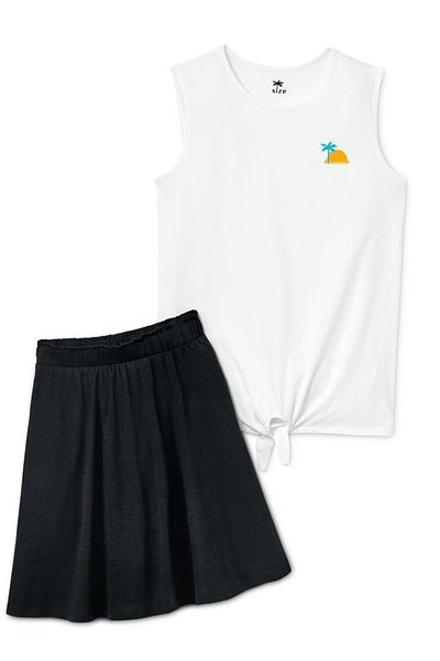 Tchibo Kids Girls Graphic Sleeveless Tank Top and Pull On Pants, White and Navy