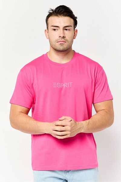 Esprit Men Crew Neck Short Sleeve Brand Logo T-Shirt, Dark Pink