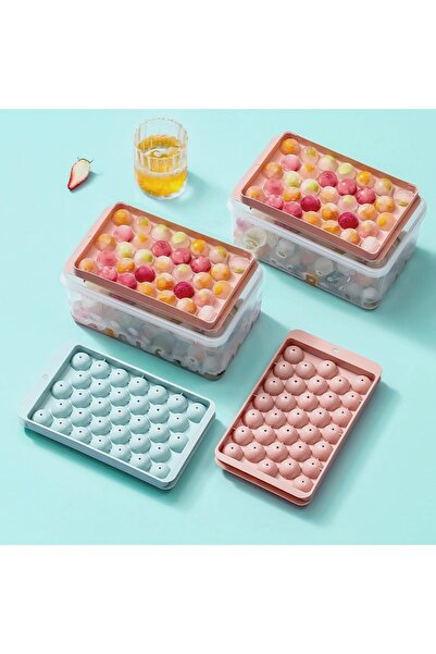 MAİN SHOP 2 Adet 33 Hazneli Yuvarlak Buz Küpü Tepsisi, Kapaklı Top Yapma Kalı...