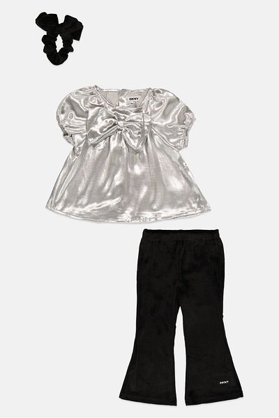 Dized Toddlers Girl 3 Piece Hair Scrunchie, Top And Pant Set, Multicolor