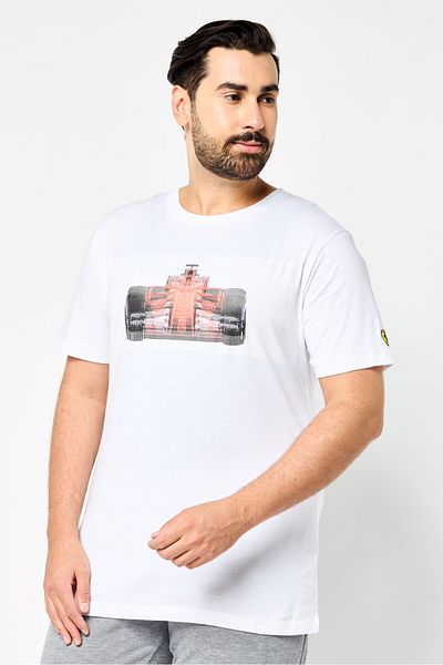 Scuderia Ferrari Men Slim Fit Short Sleeves Outdoor T-Shirt, White