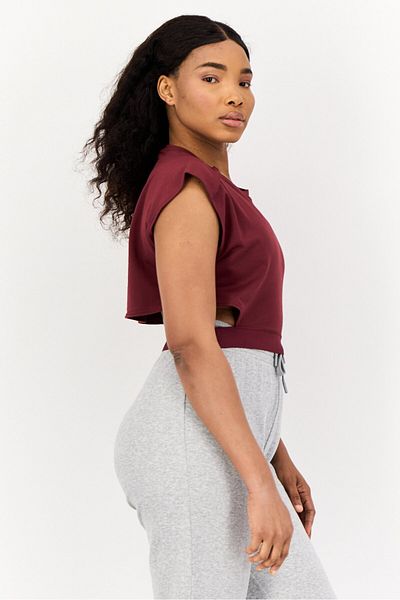 adidas Women Sportswear Fit Cap Sleeve Training Crop Top, Maroon