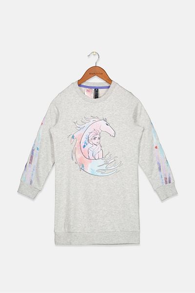 adidas Kids Girl Crew Disney Print Long Sleeve Sweatshirts, Grey