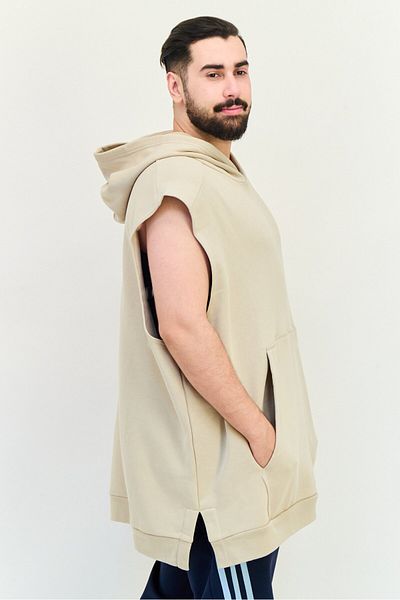 adidas Men Tall Fit Sleeveless Outdoor Hooded Sweatshirt, Beige