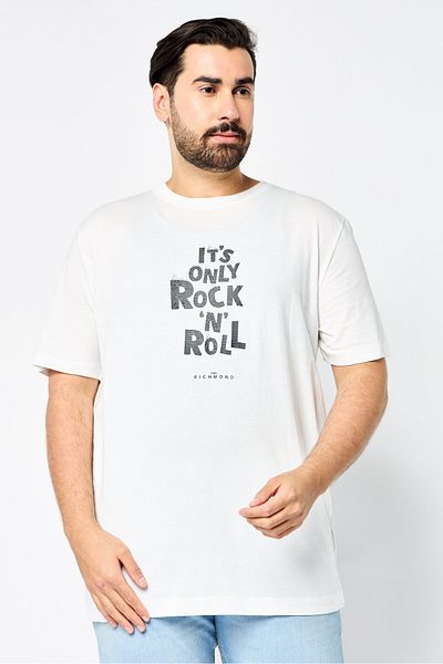 John Richmond Men Crew Neck Short Sleeves Graphic Print T-Shirt, White