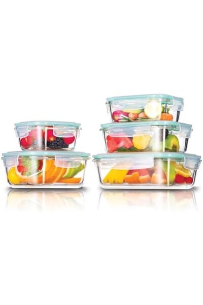 Westinghouse 5-Piece Glass Food Storage Set | Rectangle (370ml, 640ml, 1050ml) + Square (320ml, 800m