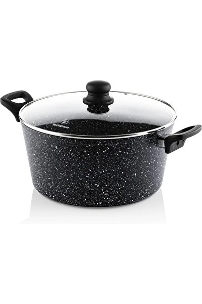 Westinghouse Casserole with Lid 28CM - Pressed Aluminium, Black Marble, Non-Stick Cookware