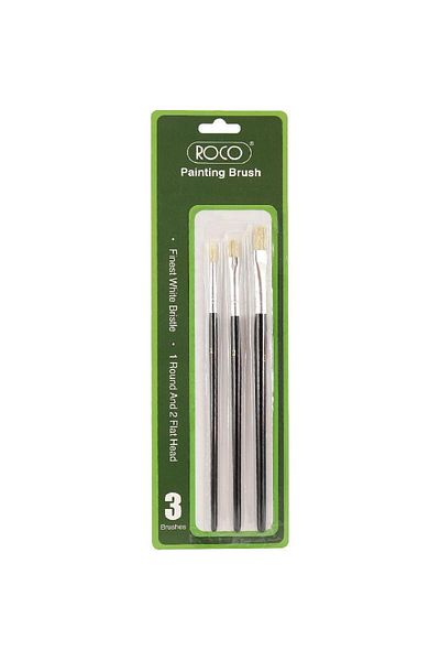 Roco Long Handle Artist Brush Bristle Round Acrylic 3 Pieces
