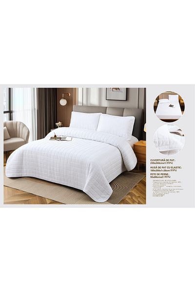 CHIRASO CHIRASO 4-piece Duvet Set, with Elastic Bed Cover, Cotton with Linen, UNI, white