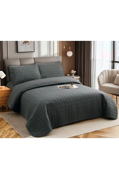 CHIRASO CHIRASO 4-piece Duvet Set, with Elastic Bed Cover, Cotton with Linen, UNI, dark gray