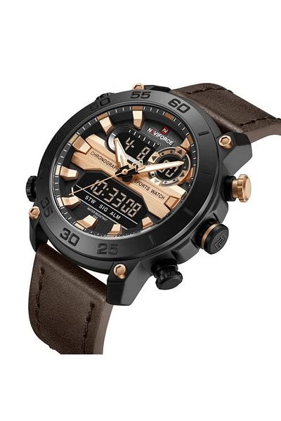 Naviforce Sport Analog-Digital Wrist Watch for Men with Leather Strap Water Resistant