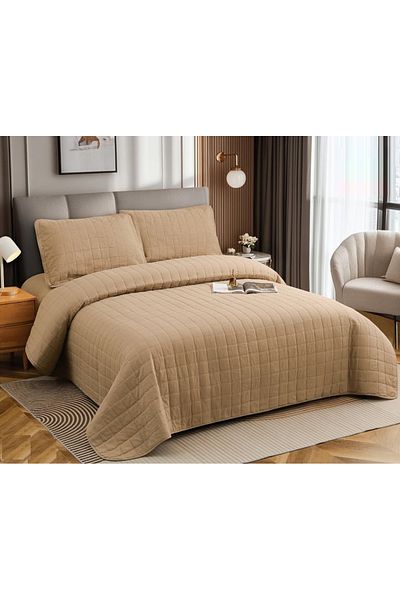 CHIRASO CHIRASO 4-piece Duvet Set, with Elastic Bed Cover, Cotton with Linen, UNI, light brown