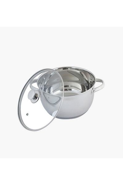 Home Box Stainless Steel Casserole with Induction Bottom & Glass Lid – 6.2L