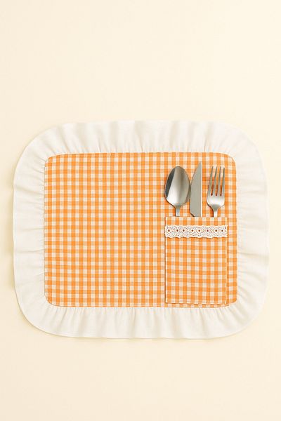Mirilliahome Pachet de 2 Servicii americane din in cu model pătrat cu volane – cu buzunar