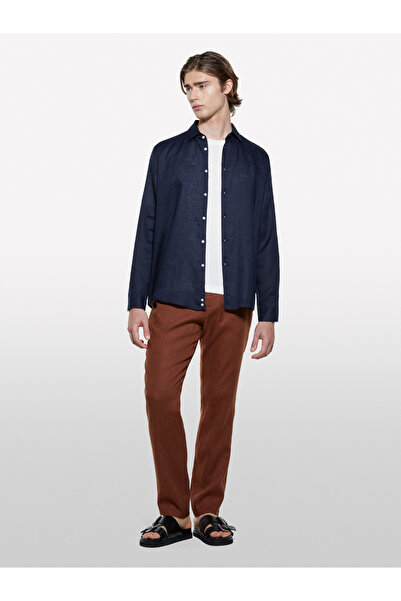 Sisley Cămașă pentru bărbați, albastru închis, 100% in, cu croială normală