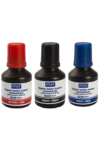 KRAF Beyaz Tahta Kalem Mürekkebi 3 Lü Set Siyah/kırmızı/mavi 30 ml Tx