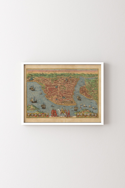 epiqart 1572 Istanbul Map - White Frame