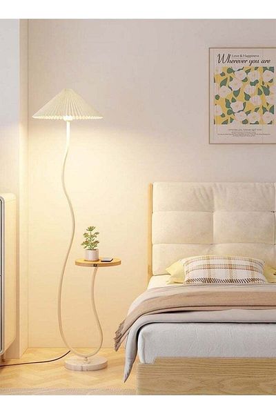 Generic Nordic Atmosphere Floor Lamp Standing Floor Light with Wood Table Brightness Control, American Style