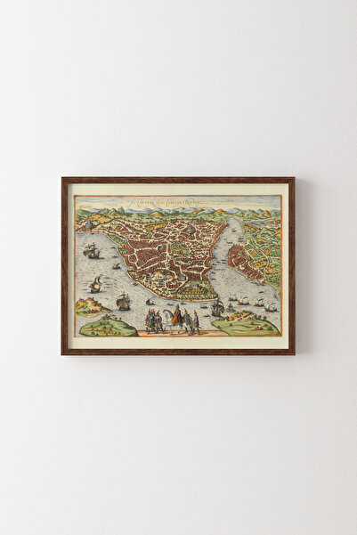 epiqart İstanbul Haritası - Ahşap Desenli Çerçeve