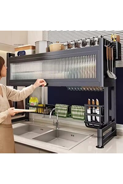 rexa ملحقات المطبخ رف تخزين أوعية معدني منظم أطباق متعدد الوظائف 100 × 95