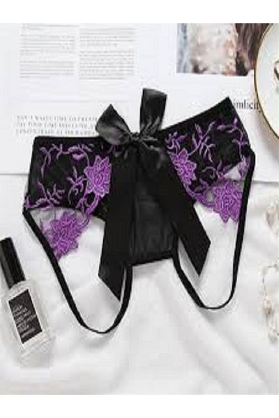 Generic Women's Open Butt Lace Lingerie, Sexy Underwear with Tie