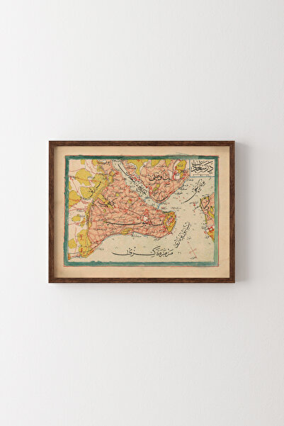 epiqart 1909 İstanbul Haritası - Ahşap Desenli Çerçeve