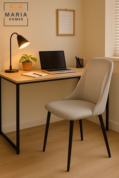 MARIA HOMES Modern Dining Chair Light Gray Faux Leather with Black Legs