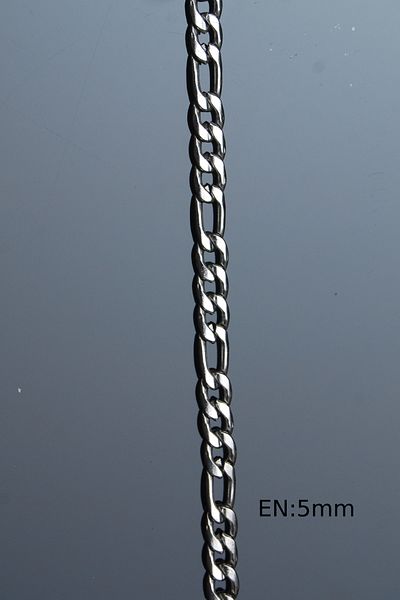 Rua Jewelry Steel Figaro Chain Bracelet 5 mm Silver Color |   No Tarnish, Unisex, 2 Years Warranty