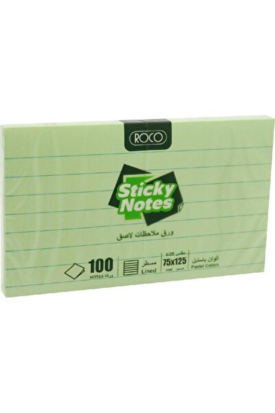 Roco ملاحظات ذاتية اللصق مُسطّرة - ١٠٠ ورقة، ٧٥ × ١٢٥ مم، لون أخضر
